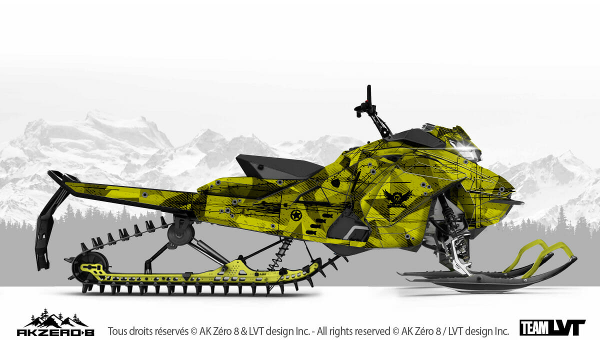 Kit graphique pour motoneige Ski-Doo - Boréal couleur vert camoufflage Kit graphique pour motoneige Ski-Doo - Design de couleur vert camoufflage