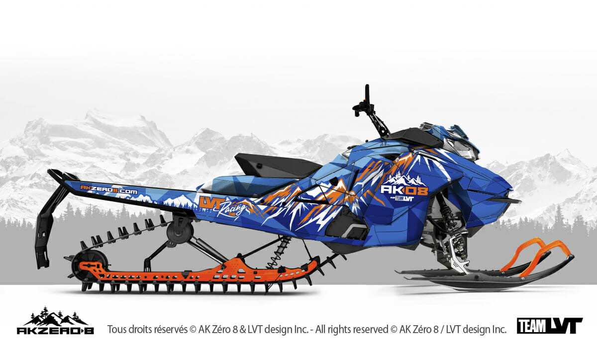 Kit graphique pour motoneige Ski-Doo - Tankatoe couleur orange et bleu Kit graphique pour motoneige Ski-Doo - Design de couleur orange et bleu
