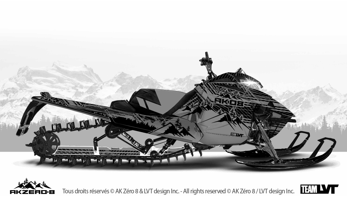 Kit graphique pour motoneige Artic-Cat - Boreal couleur noir et gris Kit graphique pour motoneige Arctic-Cat - Design de couleur noir et gris
