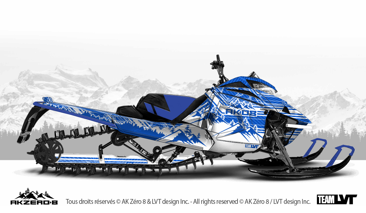 Kit graphique pour motoneige Arctic-Cat - Boreal couleur bleu et blanc Kit graphique pour motoneige Arctic-Cat - Design de couleur bleu et blanc