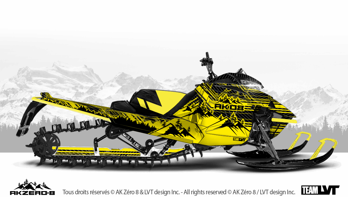 Kit graphique pour motoneige Arctic-Cat - Boreal couleur jaune Kit graphique pour motoneige Arctic-Cat - Design de couleur jaune