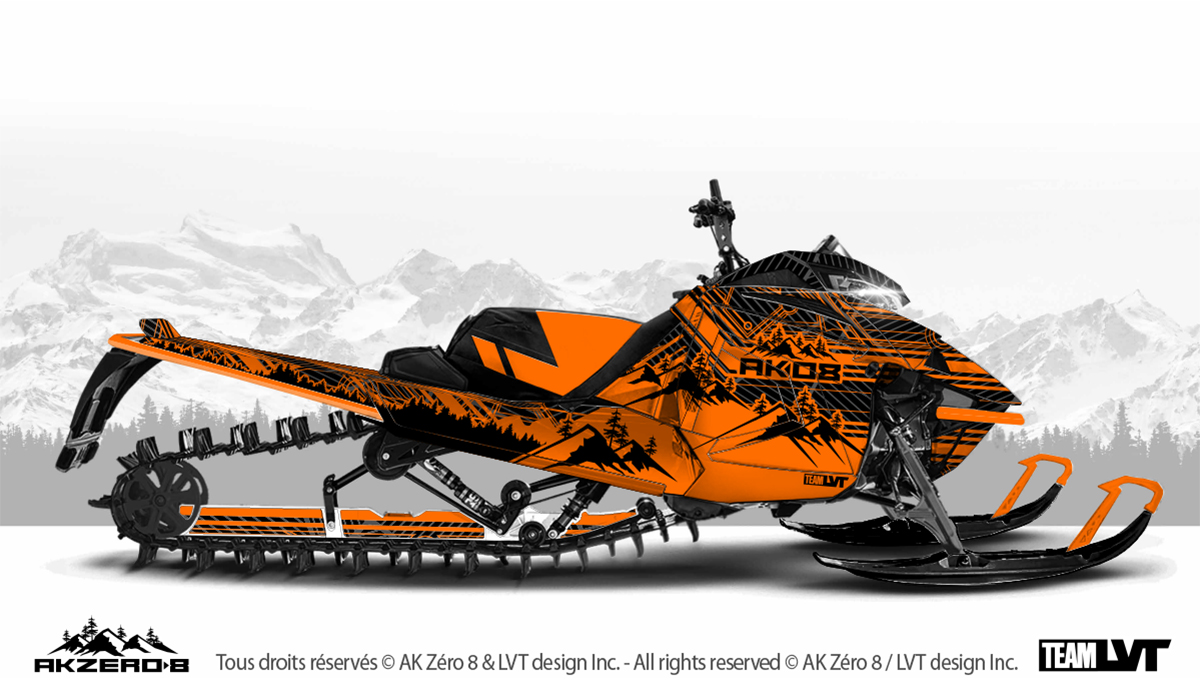 Kit graphique pour motoneige Arctic-Cat - Boreal couleur orange Kit graphique pour motoneige Arctic-Cat - Design de couleur orange