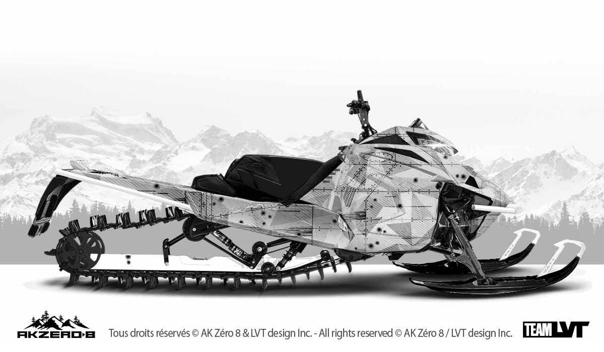 Kit graphique pour motoneige Arctic-Cat - Combattant couleur blanc Kit graphique pour motoneige Arctic-Cat - Design de couleur blanc