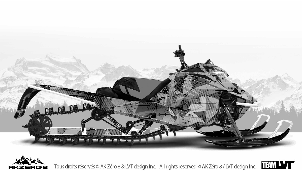 Kit graphique pour motoneige Arctic-Cat - Combattant couleur gris Kit graphique pour motoneige Arctic-Cat - Design de couleur gris