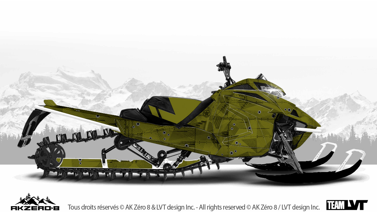 Kit graphique pour motoneige Arctic-Cat - Combattant couleur vert Kit graphique pour motoneige Arctic-Cat - Design de couleur vert